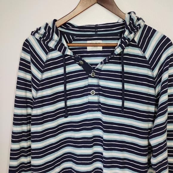 Lucky Brand Striped Henley Hoodie Shirt Mens Large Blue Nautical Casual Comfy - Picture 3 of 9